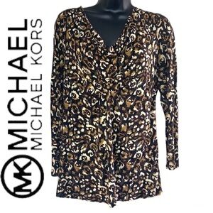 Michael Kors Brown/Tan Animal Print Long Sleeve Blouse Size M